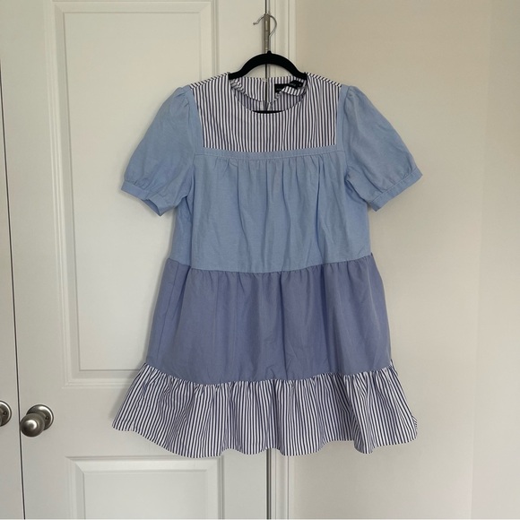 Tuckernuck Pomander Place Quinn Light Blue Striped Tiered Babydoll Dress - Picture 2 of 8